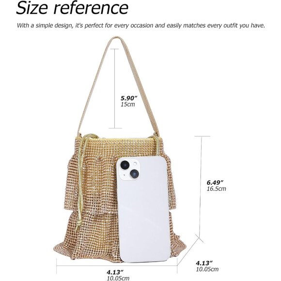 ⚡ Women's Rhinestone Sparkling Elegant Evening Crystal Gold Clutch Bag - Picture 3 of 6